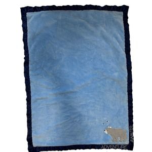 Tender Kisses Gray Bear Adventure Awaits Baby Blanket Lovey Navy Blue Satin Trim
